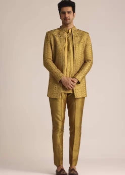 Yellow Silk Zardosi Indowestern Set