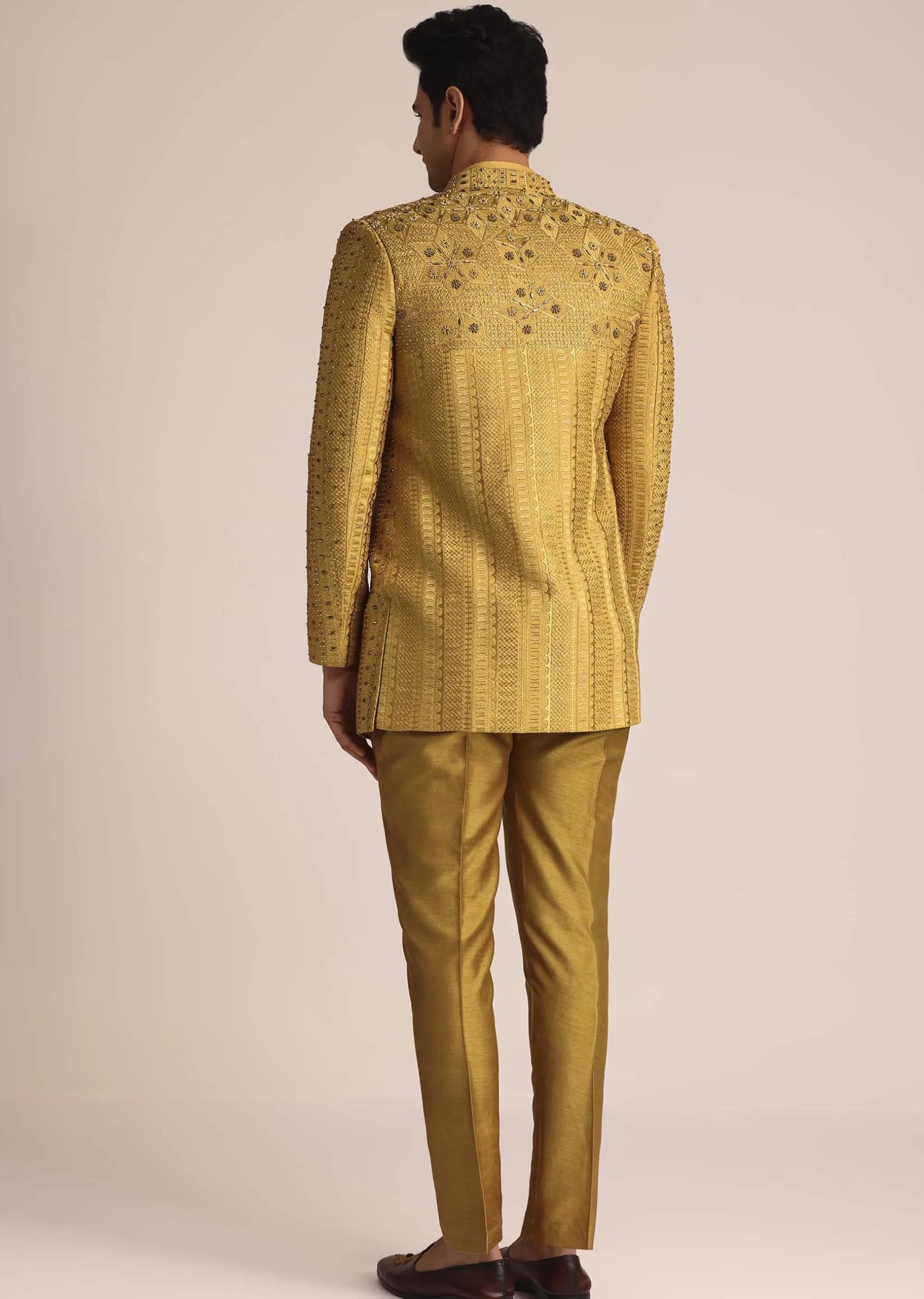 Yellow Silk Zardosi Indowestern Set