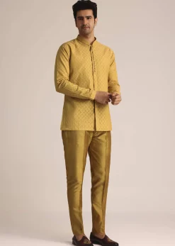 Yellow Silk Zardosi Indowestern Set