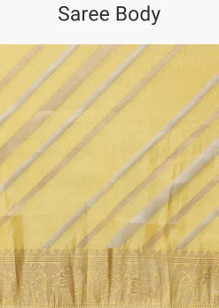 Yellow Striped Tissue Silk Saree with Unstitched Blouse Piece