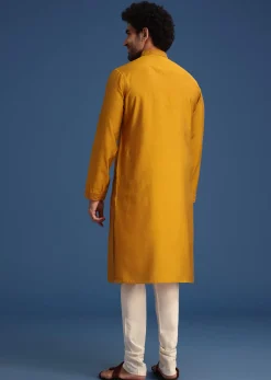 Yellow Thread Hand Embroidered Kurta Set