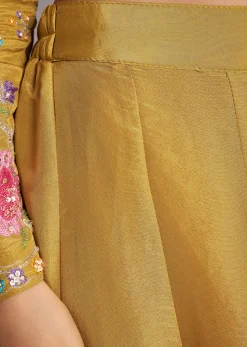 Yellow Tissue Anarkali Set With Resham And Moti Work