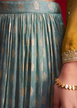 Yellow Tissue Embroidered Kurta Palazzo With Zari Border Dupatta