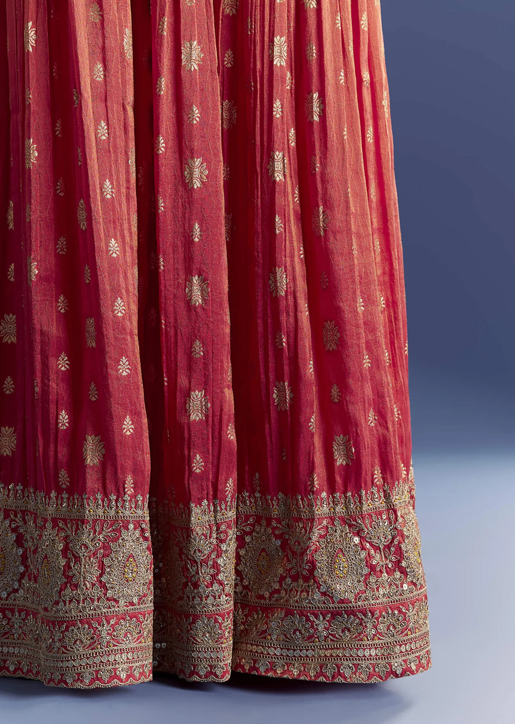 Yellow Tissue Kurta Set With Zari Palazzo And Floral Dupatta