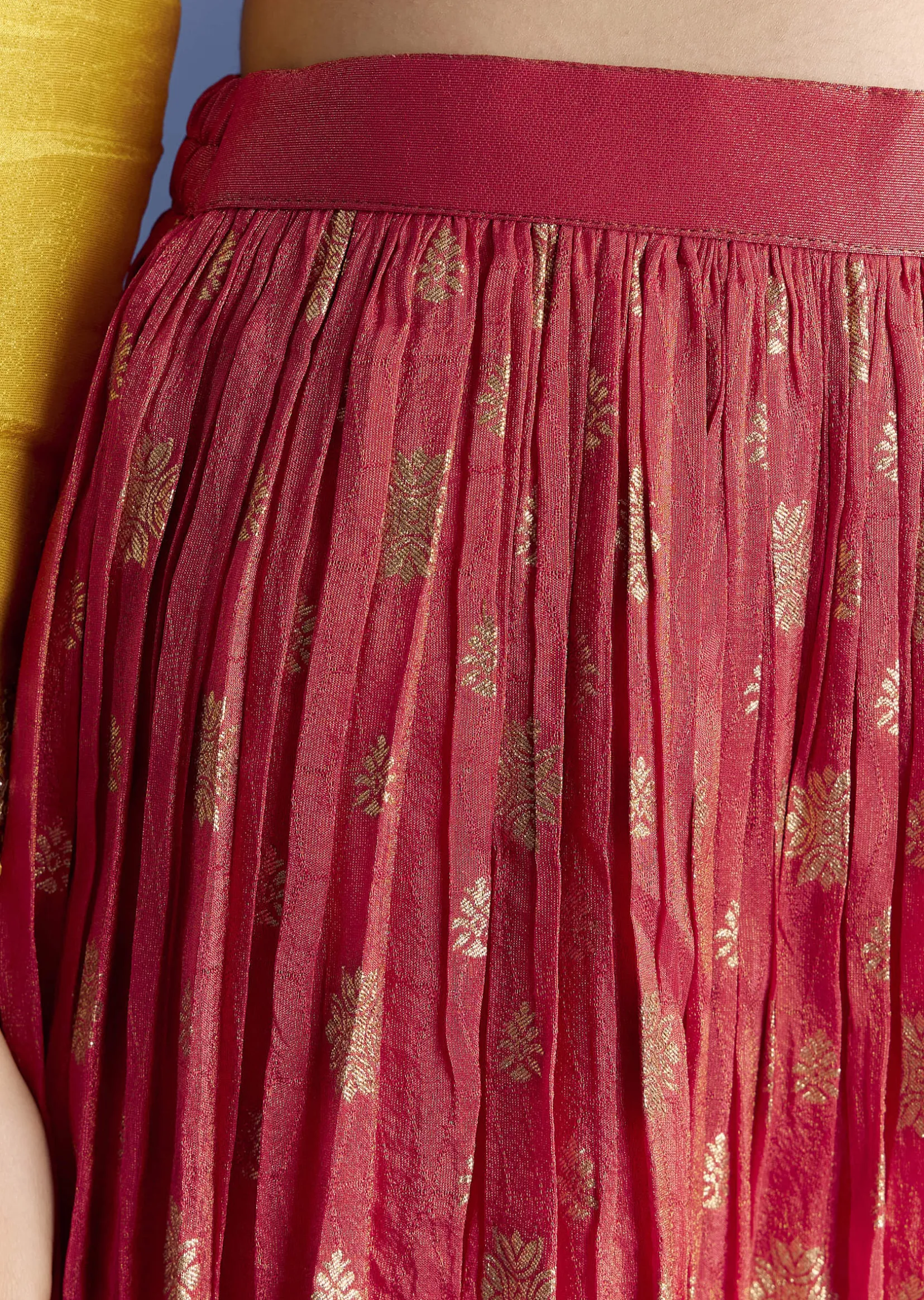 Yellow Tissue Kurta Set With Zari Palazzo And Floral Dupatta