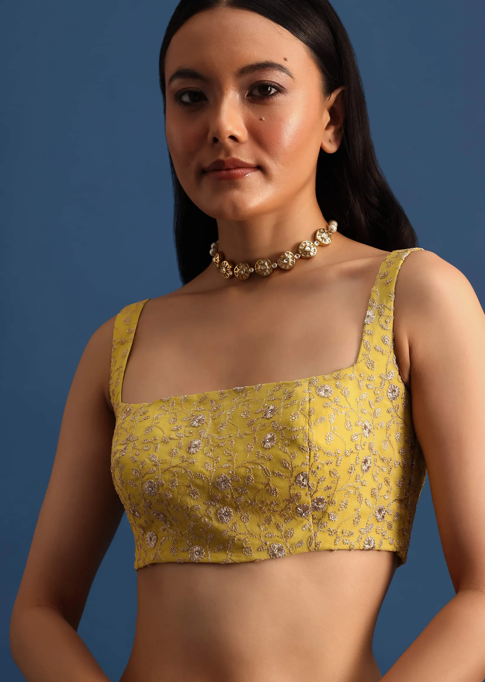 Yellow Tissue Organza Saree With Embroidered Border And Unstitched Blouse