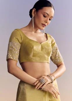 Yellow Tissue Saree With Heavy Floral Embroidered Border