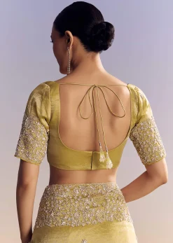 Yellow Tissue Saree With Heavy Floral Embroidered Border