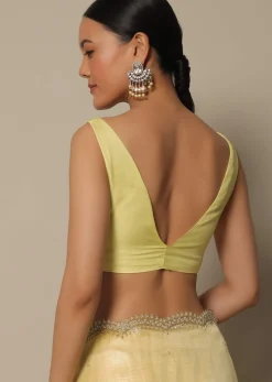 Yellow Tissue Silk Saree With Bead Work And Unstitched Blouse Piece