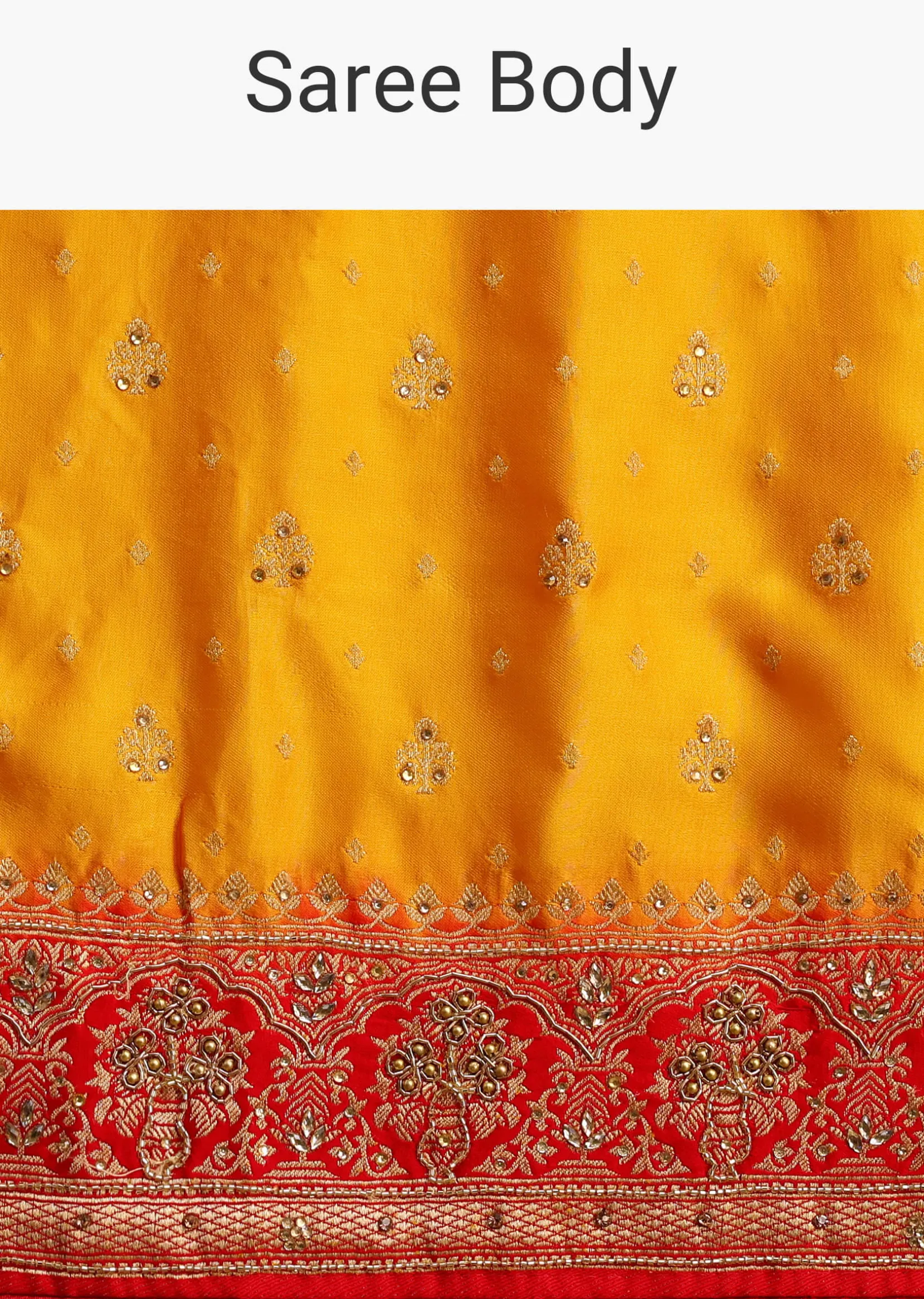 Yellow Zardosi Embroidered Saree With Contrast Pallu Border And Unstitched Blouse