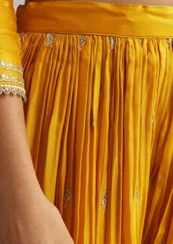 Yellow Zari Palazzo Suit Set With Dupatta