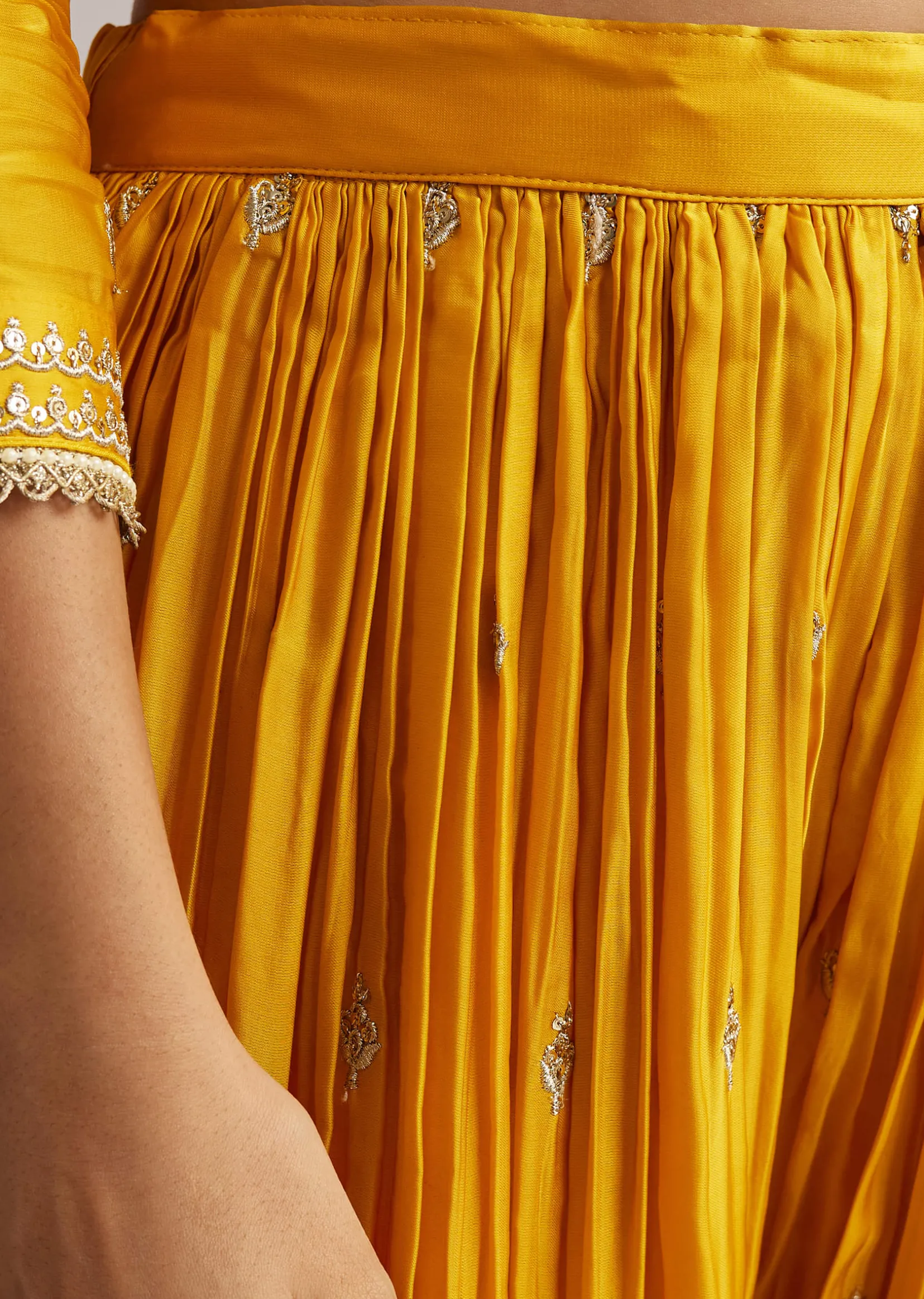 Yellow Zari Palazzo Suit Set With Dupatta