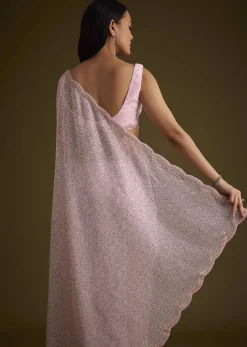 Zephyr Pink Saree In Sequins And Organza With Embroidery