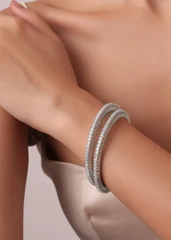 Zirconia 92.5 Sterling Silver Studded Bangles Set of 2