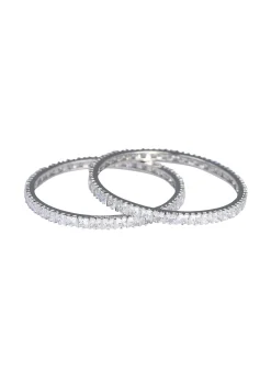 Zirconia Studded 92.5 Sterling Silver Bangles Set of 2